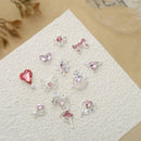 10Pcs Pink Metal Gem Zircon Nail Art Charm 3D Luxurious Heart Ribbon Cross Starlight Nail Decoration DIY Zircon Nail Accessories