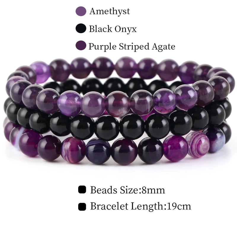 8mm 3Pcs/Set Natural Stone Bracelet Rose Quartz Opal Turquoise Amethysts Hematite Jaspers Bracelets For Women Men Jewelry