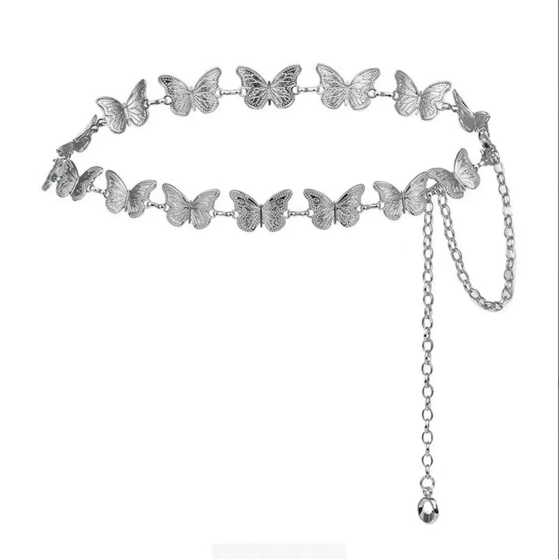New Korean Y2K Ethnic Style Butterfly Tassel Waist Chain Exaggerated Single Layer Body Chain Women's Party Fashion Jewelry Gift