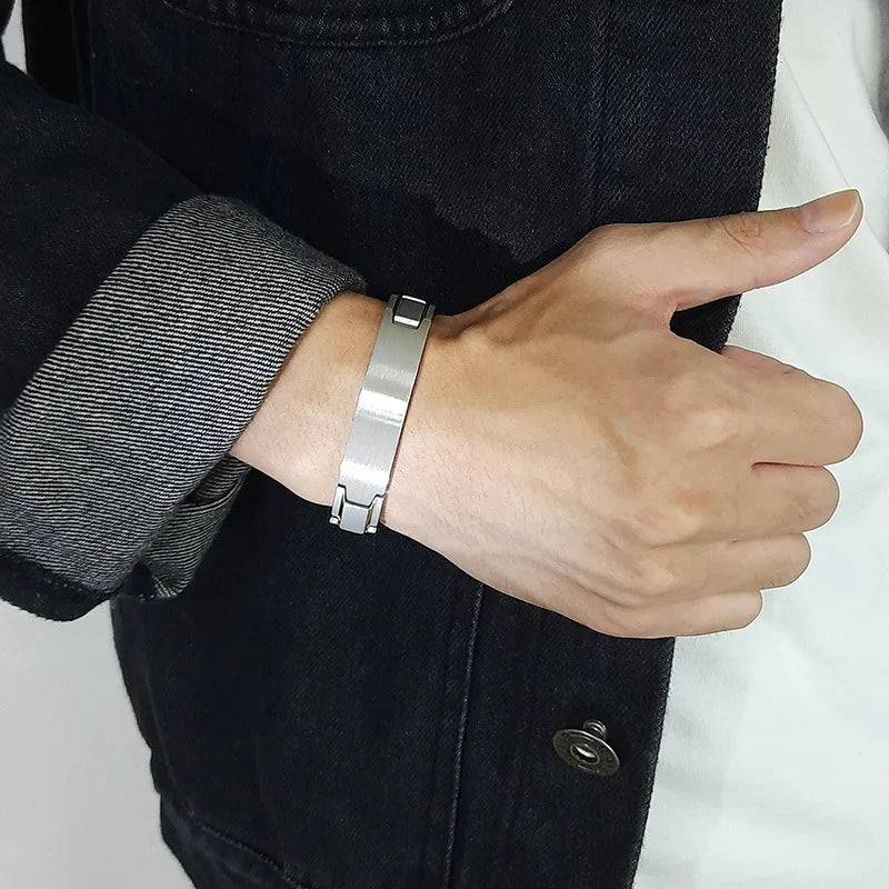 Men Personalized Custom Engrave ID Bracelets Stainless Steel Link Chain Medical  Bracelet