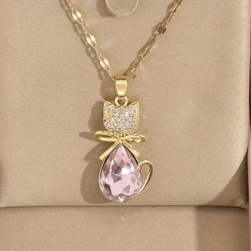 Fashionable and Cute Cat Water Drop Pendant Necklace Gives A Feminine Look, Light Luxury and Niche Design