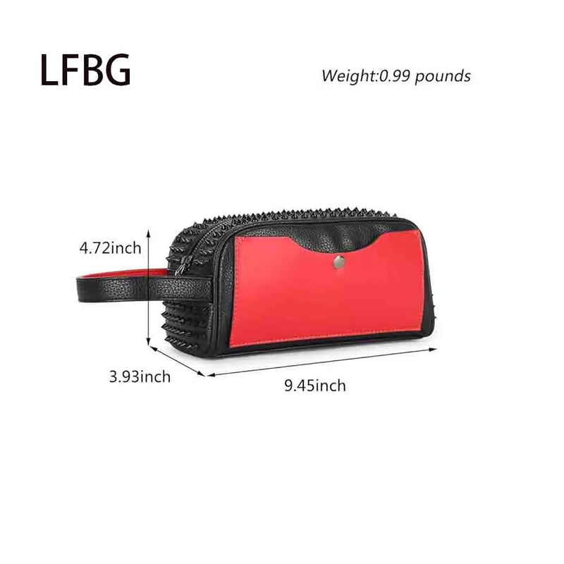 Rivets Clutch PU Leather Purses for Women Fashion Multi-Pocket Handbag Zipper Wallet Party Black