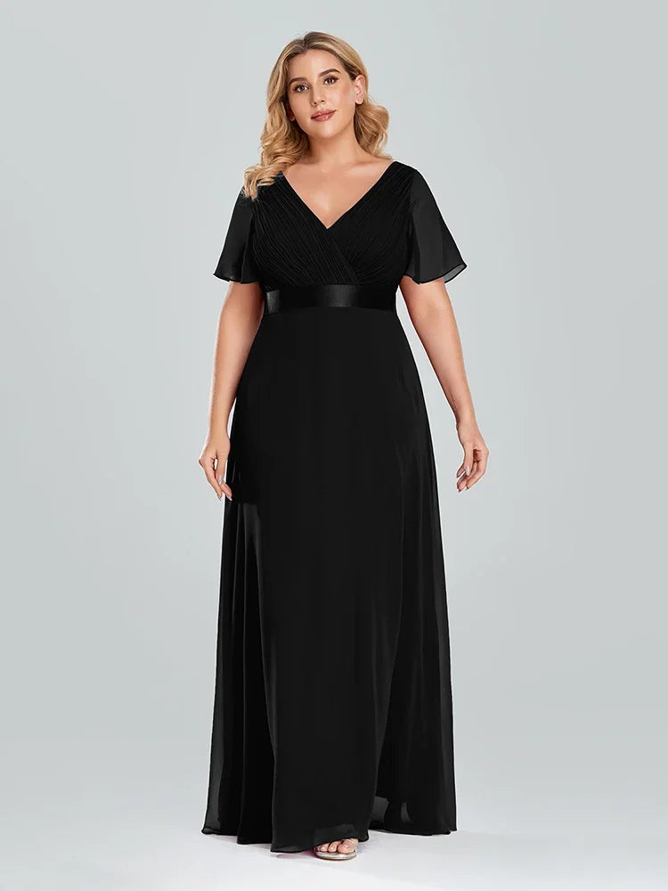 Women's Plus Size Evening Dress Long Simple Elegant V Neck Ruffled Chiffon Formal Wedding Party Dress Bridesmaid Dress Ballgown