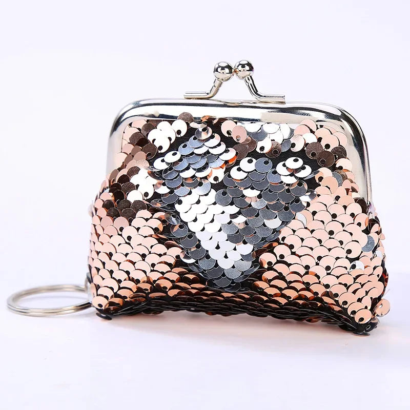 Women Bling Mini Coin Purse Metal Fashion Ladies Kids Sequin Key Chain Coin Money Small Wallet Pocket Bag Birthday Gift