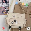 Kawaii Pins Decor Messenger Bag, Release Buckle Decor Flap Crossbody Bag, Large Capacity School Bag