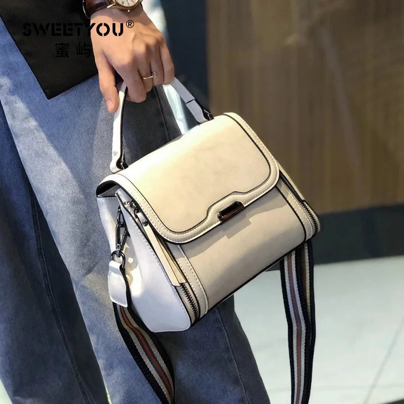 Oil Wax Cowhide Leather Women's Handbag 2024 New Crossbody Bag Lady Commuter Summer Bag Handbill Shoulder Messenger Bags