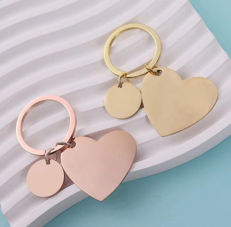 Stainless Steel Heart Keychain Blank For Engraving Metal Heart Charm Keychain Key Ring Mirror Polished Wholesale 1pcs