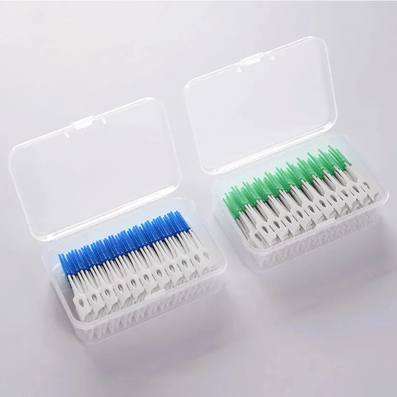 Interdental Silicone Brushes 200 Units Dental Toothpicks Brush Between Teeth With Thread Oral Cleaning Tools