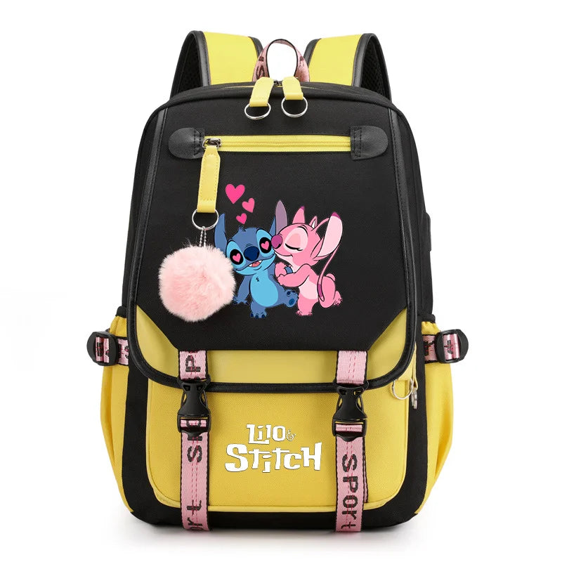 Disney Lilo Stitch Backpacks Teenager USB Charging Laptop Backpack Women Men Rucksack Travel Bag Mochila