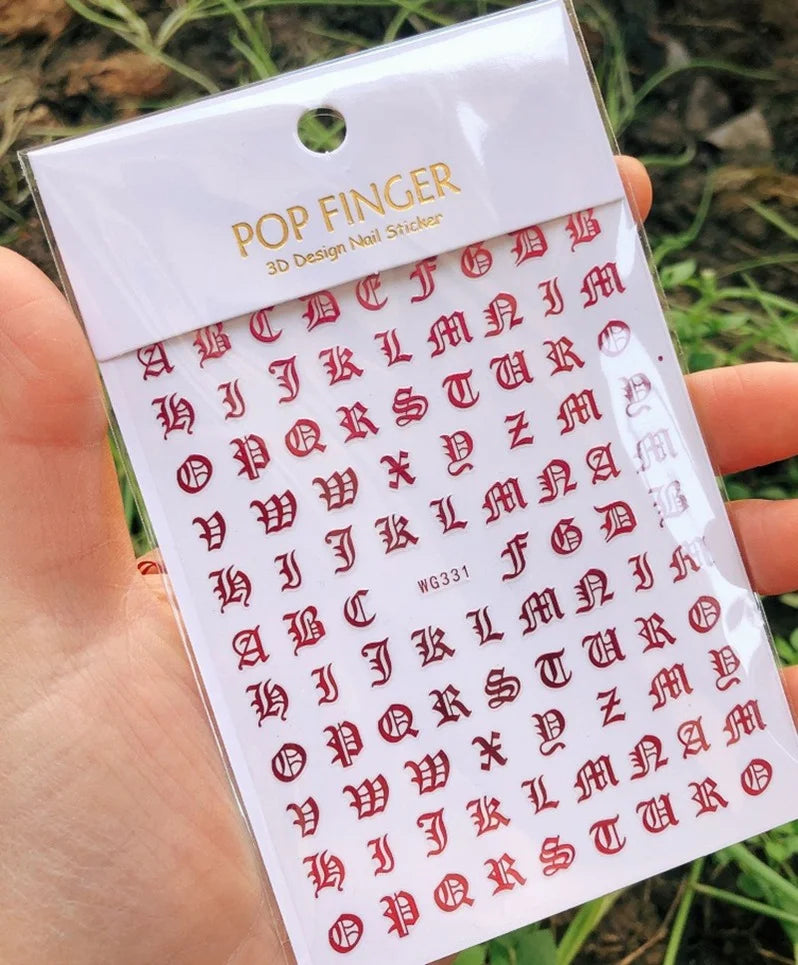 Newest Black Numbers English Letter Design 3d Self Adhesive Decal Slider DIY Decoration Manicure Tools Nail Sticker Accessories