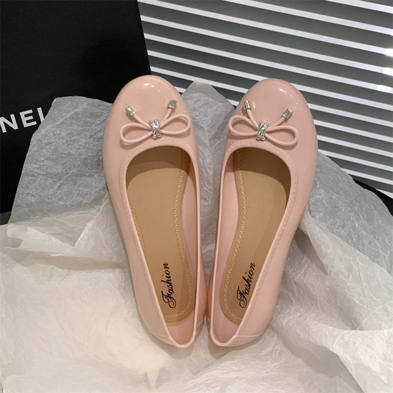 Women's New Summer PVC Wear Low Top Shallow Mouth Single Shoes Casual Fashion Bow Sandals