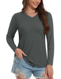 TACVASEN Cotton UPF50+ Sun Protection T-Shirts Womens Fashion V-Neck Long Sleeve Casual Tops Breathable Soft Outdoor Tee Shirts