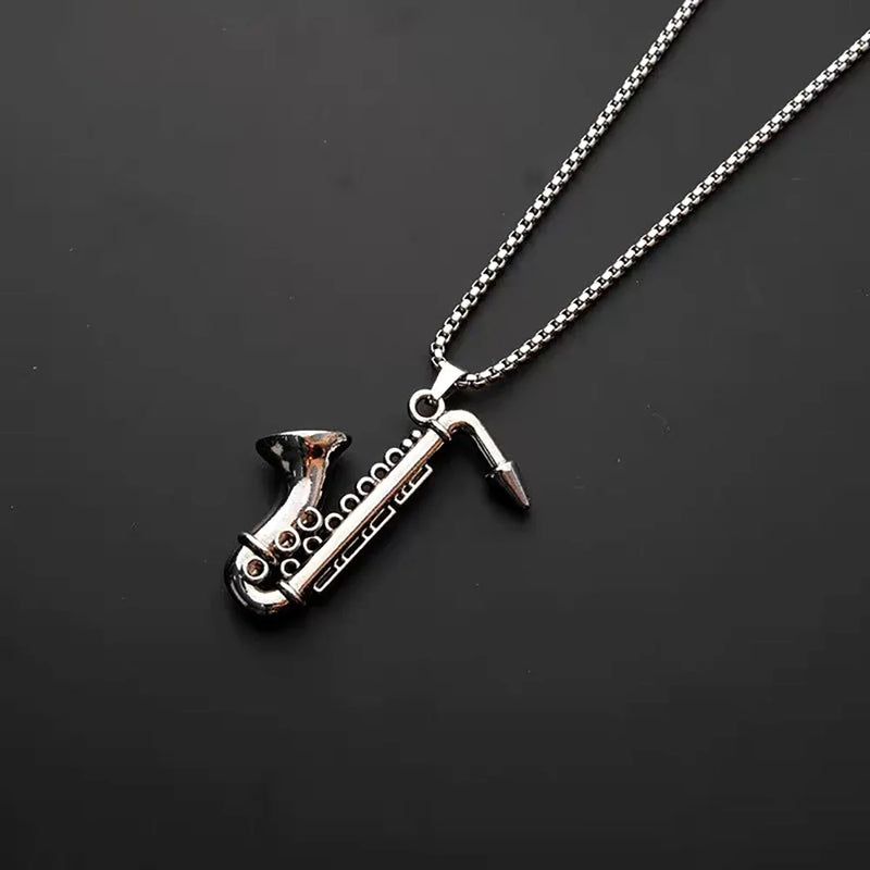 Stainless Steel Saxophone Musical Instrument Pendant Necklace For Men Fashion Personality Punk Hip Hop Rock Jewelry