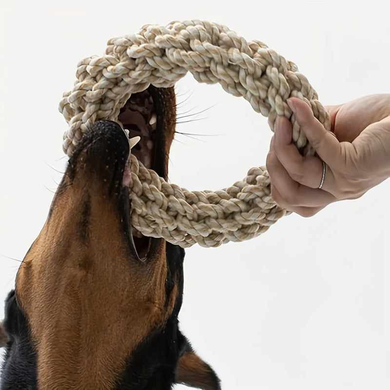 1pc Random Color Ring Woven Design Pet Chew Toy Dog Teeth Grinding Toy Dog Braided Knot Rope Chew Funny Toy