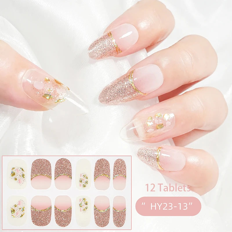 16Tip White Pink Full Cover Nail Sticker Self-Adhesive Simple Gradient Effect Full Nail Wraps DIY Nail Art Making Manicure Autum