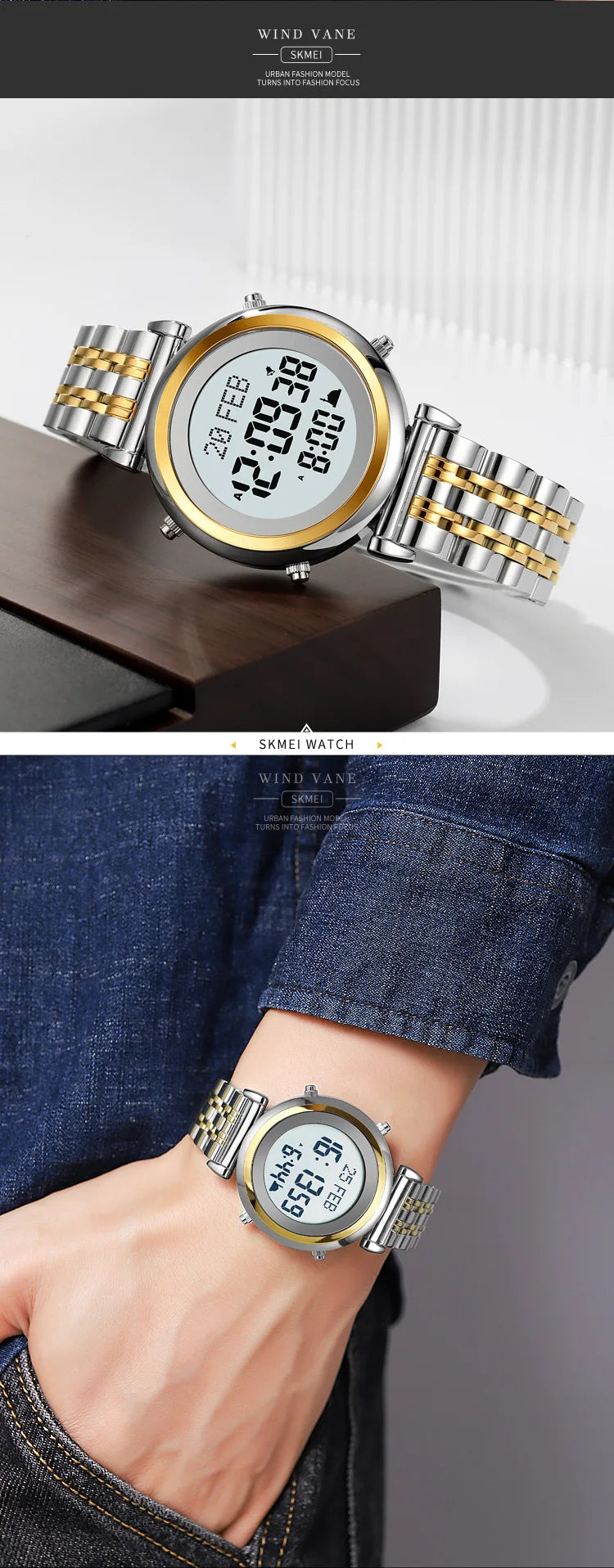 SKMEI 2139 Steel Muslim Azan Digital Watch Mens Back Light Waterproof  Wristwatch Prayer Qibla Compass Alarm Clock watch 1861