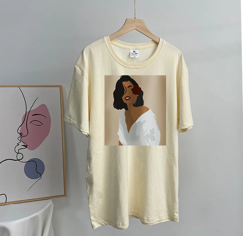 Hirsionsan Aesthetic Figures T Shirts for Women Summer Simple Soft Cotton Basic Tops Female Oversized Korean Short Sleeve Tees
