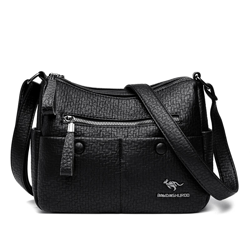 Fashion 100% Cow Leather Crossbody Luxury Designer Genuine Leather Handbag Women's Solid Color Lady Tote Shoulder Messenger Bag