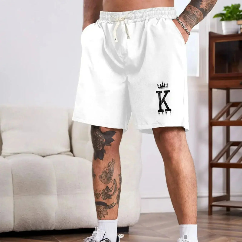 Men's K-letter printed loose beach shorts sportswear with drawstring quick
