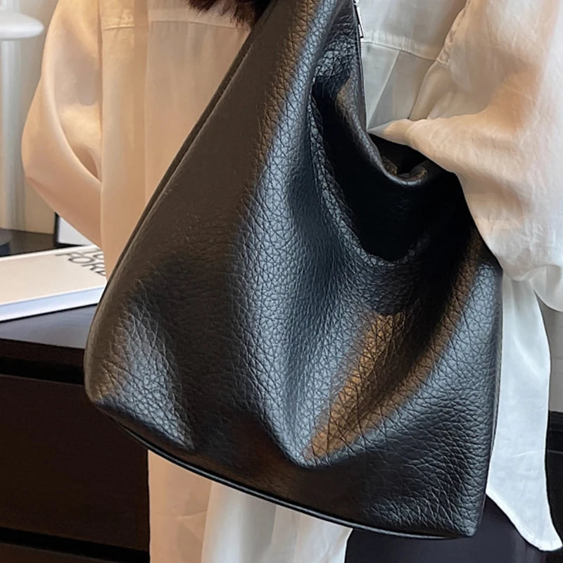 Women's Armpit Hobos Shoulder Bag Black Stylish Female Large Pu Leather Commuter Bags Quality Aesthetic Ladies Original Handbag