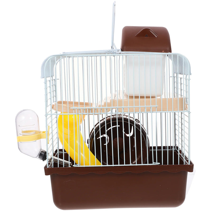 1pc Double Layer Hamster Cage Acrylic Portable Small Pets House Chinchilla Hamster House (Brown)