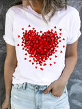 Heart Print T-Shirt for Valentine's Day Gifts Crew Neck Short Sleeve T-Shirt Casual Every Day Tops Women's Clothing