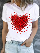 Heart Print T-Shirt for Valentine's Day Gifts Crew Neck Short Sleeve T-Shirt Casual Every Day Tops Women's Clothing