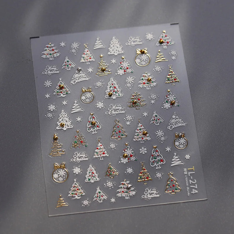 1Pcs Luxury Gold Christmas Nail Decorations Stickers Press on Nails 5D Laser Snowflake Christmas Tree Nail Art Sticker Decal DIY