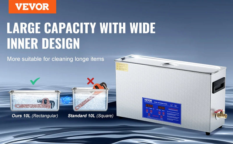 Limpiador ultrasónico VEVOR 2/3/6/10/15/30L 300W 40kHz digital con temporizador y calentador, con cesta para piezas de armas y balas.
