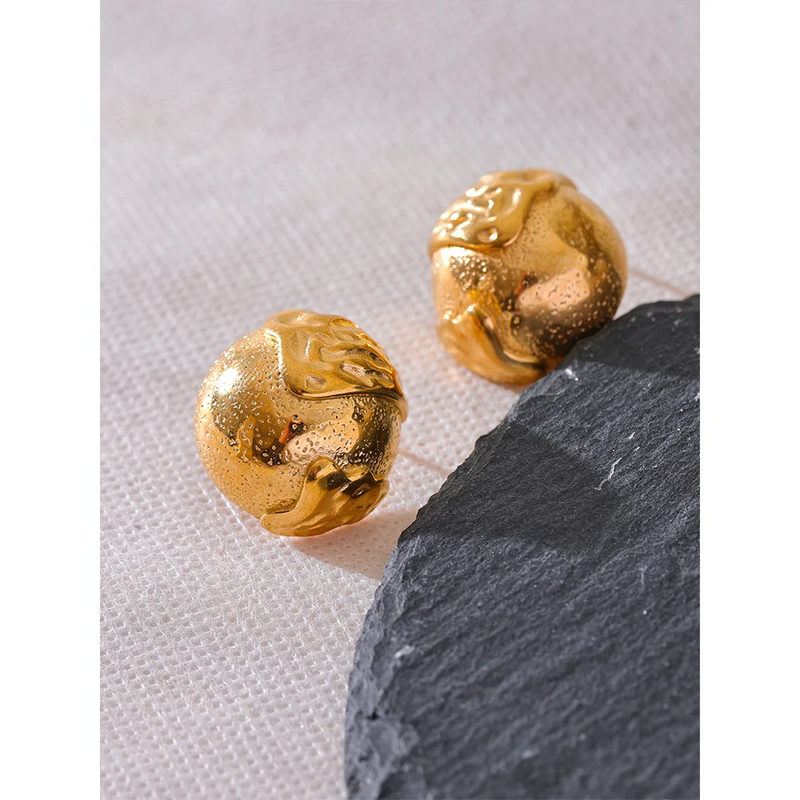 Yhpup Fashion Stainless Steel Half Round Hollow Stud Earrings Waterproof 18K PVD Plated Personalized Vintage Jewelry Bijoux Gift