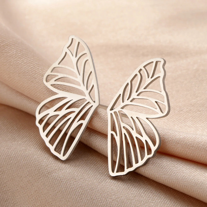 My Shape Butterfly Earrings Stainless Steel Butterfly Wings Big Earrings for Women Girls Sweet Delicate Stud Earrings Jewelry