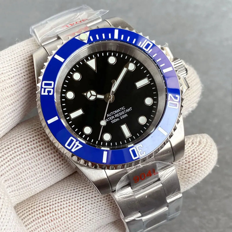 Tandorio NH35 Black Dial 40mm Mechanical Dive Watch Men 200M Waterproof Lume Sapphire No Date Window Stainless Steel Bracelet