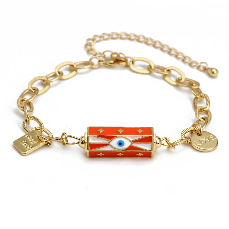 Lucky Eye Cuban Link Chain Evil Eye Charm Enamel Bracelet Adjustable Round Pendant Bracelet for Women Girls Men Jewelry BT338