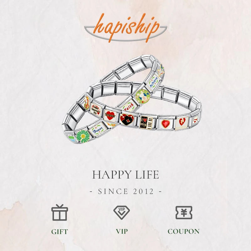 Hapiship 2024 Fashion Mum Dad Mother Daughter Sun Charm Italian Links  Fit 9mm Bracelet Stainless Steel DIY Making Jewelry DJ096