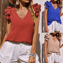Spring/Summer European and American Women's Casual V-neck Ruffle Edge Tank Top Summer Sleeveless Shirt Women's
