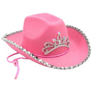Women's Pink West Cowgirl Hat Girls Tiara Feather Felt Western Sequin Cowboy Cap Costume Party Dress Jazz Caps Cosplay Props