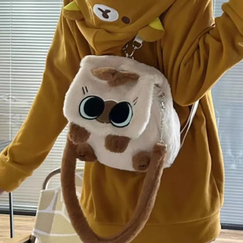 Soft Plush Cartoon Cat Doll Backpack Large Capacity Plush Cute Chicken Shopping Bag Resistant To Dirt Washable Tote Handbags