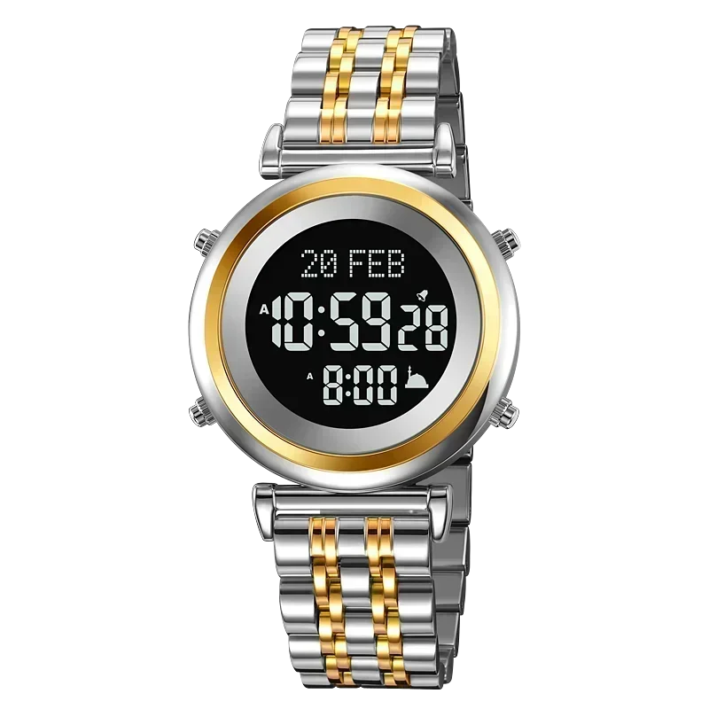 SKMEI 2139 Steel Muslim Azan Digital Watch Mens Back Light Waterproof  Wristwatch Prayer Qibla Compass Alarm Clock watch 1861