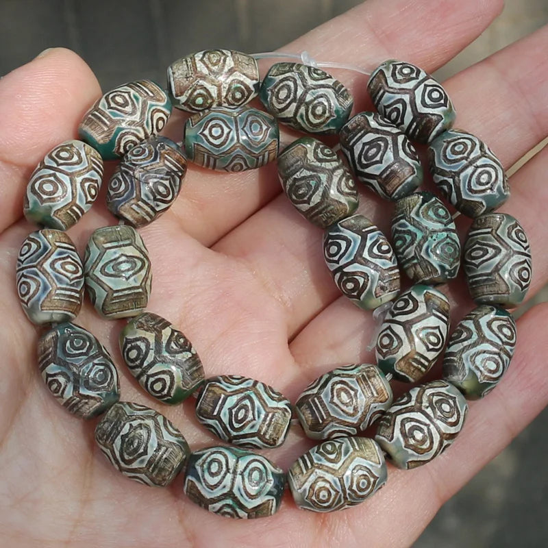 8pcs ,10x14mm Natural Green Agate Ancient Tibet Dzi beads, Many patterns, For DIY Jewelry making !