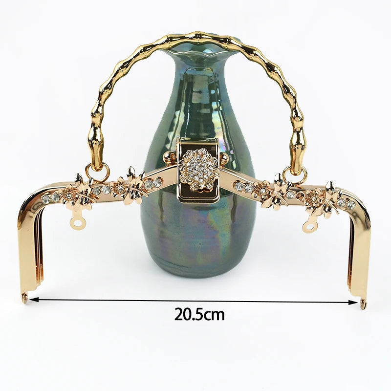 1Pc Deepeel Retro Square Embossed Bag Handles Metal Handmade Sewing Brackets Kiss Clasp Handbag Purse Frame Handle Accessories