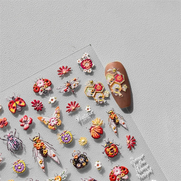 1 pc 5D Embroidery Bee Nail Art Sticker Embossed Butterfly Insect Nail Sticker High Quality Nail Art Design Decoration Sticker