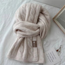 Pure Color Twist Knit Wool Blends Scarf Autumn Winter Lady Men Neckerchief Lovers Student Soft Warm Pashmina Shawl Muffler