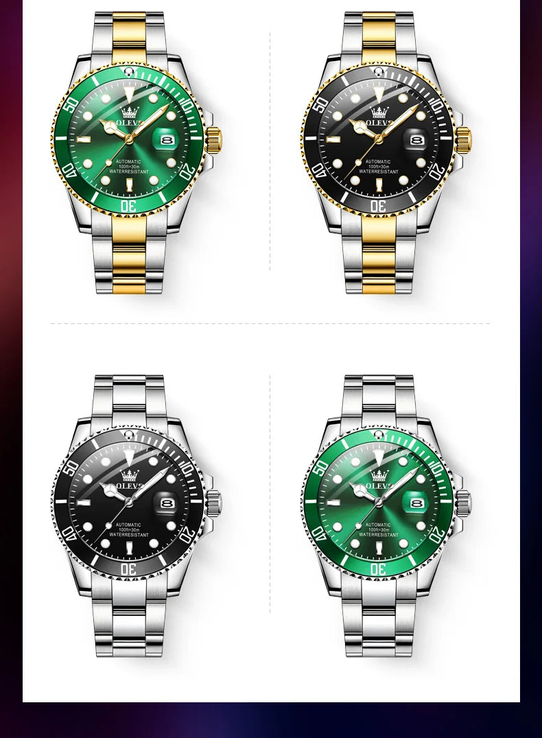 OLEVS Men Automatic Watch Luxury Diving Watch Waterproof Luminous Stainless steel Business Mechanical Watch for Men reloj hombre