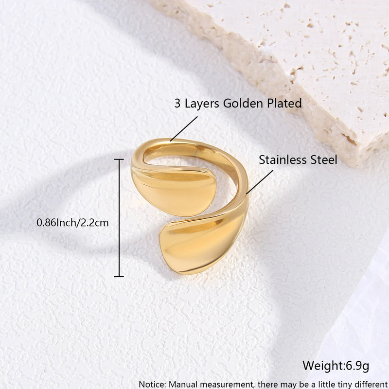New Irregular Stainless Steel Chunky Dome Ring for Women Men Statement Croissant Ring Wide Double Layer Rings Party Jewelry Gift