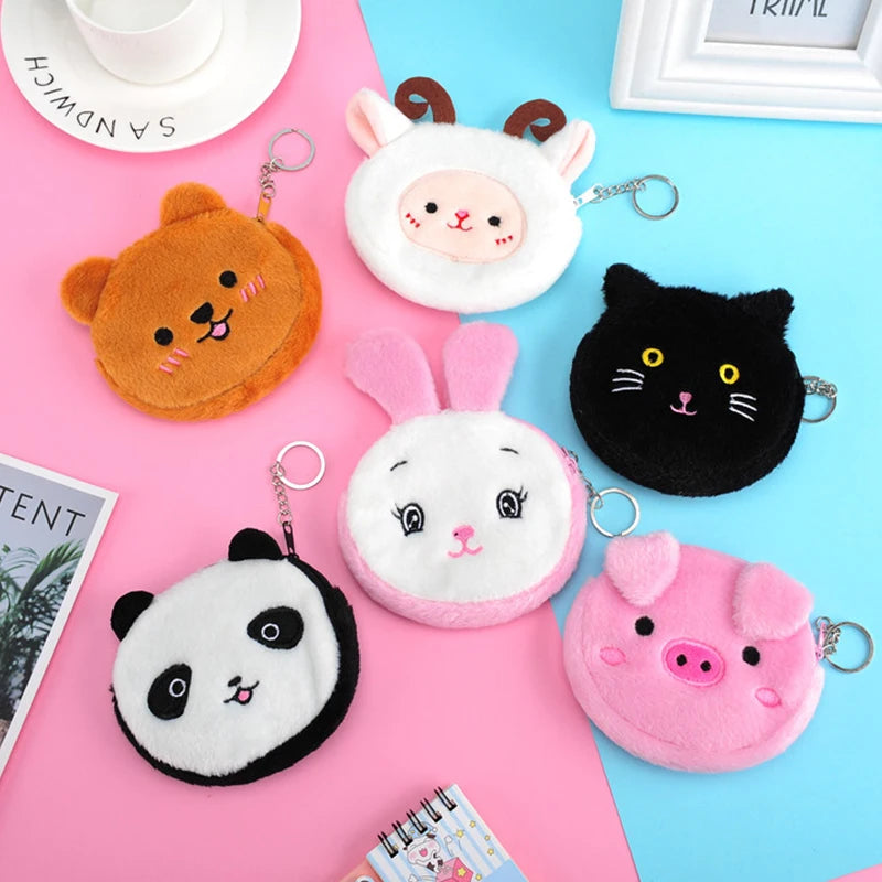 Cartoon Plush Animal Shape Mini Wallet Cute Pig Cat Sheep Wallets Creative Lovely Rabbit Plush Coin Purse Women Bag Accessories
