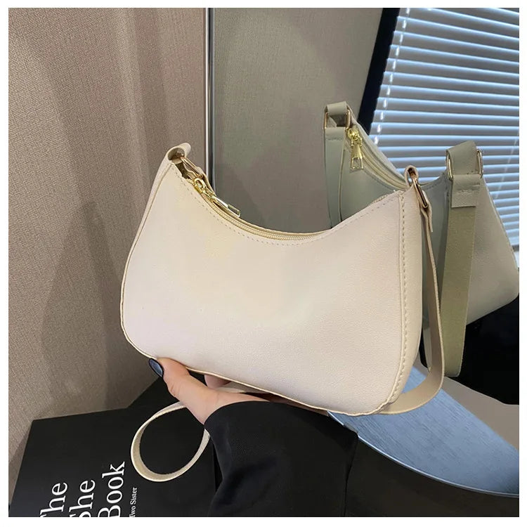 Womens Simple Fashion Handbags Retro Solid Color PU Leather Shoulder Underarm Bag Casual Hobos Handbags Trend Crossbody Bags