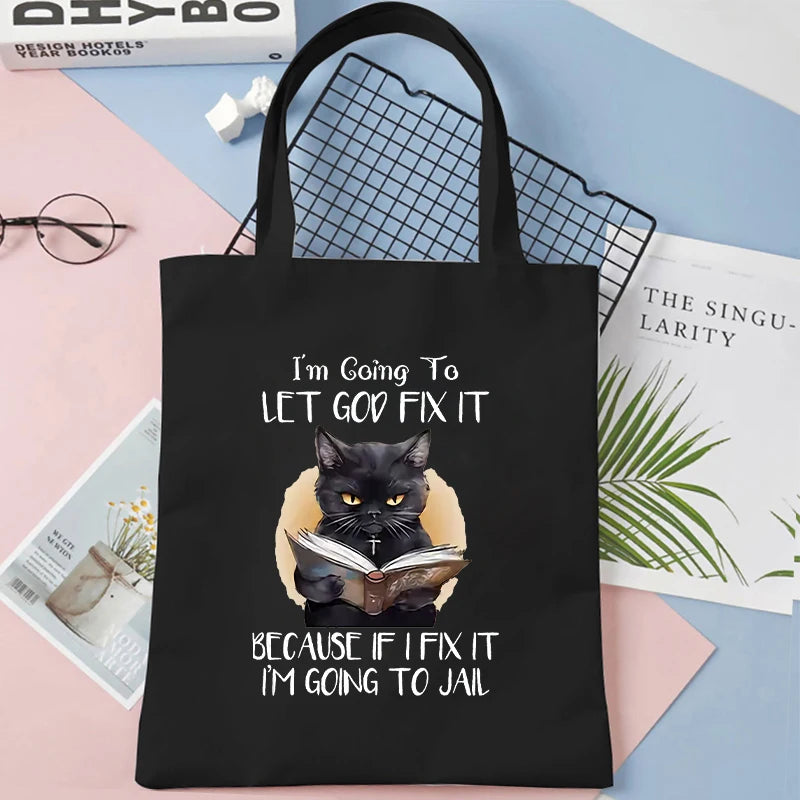 Animal Joke Graphic Tote Bag Ladies Shopping Bag Cat Aesthetic Reusable Canvas Shoulder Bag Stylish Student Shoulder Handbag