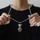 Fashion Cute Hip Hop Bear Pendant Necklace for Men & Women Punk Wind Titanium Steel Sweater Chain Jewelry Set Lovers Gift