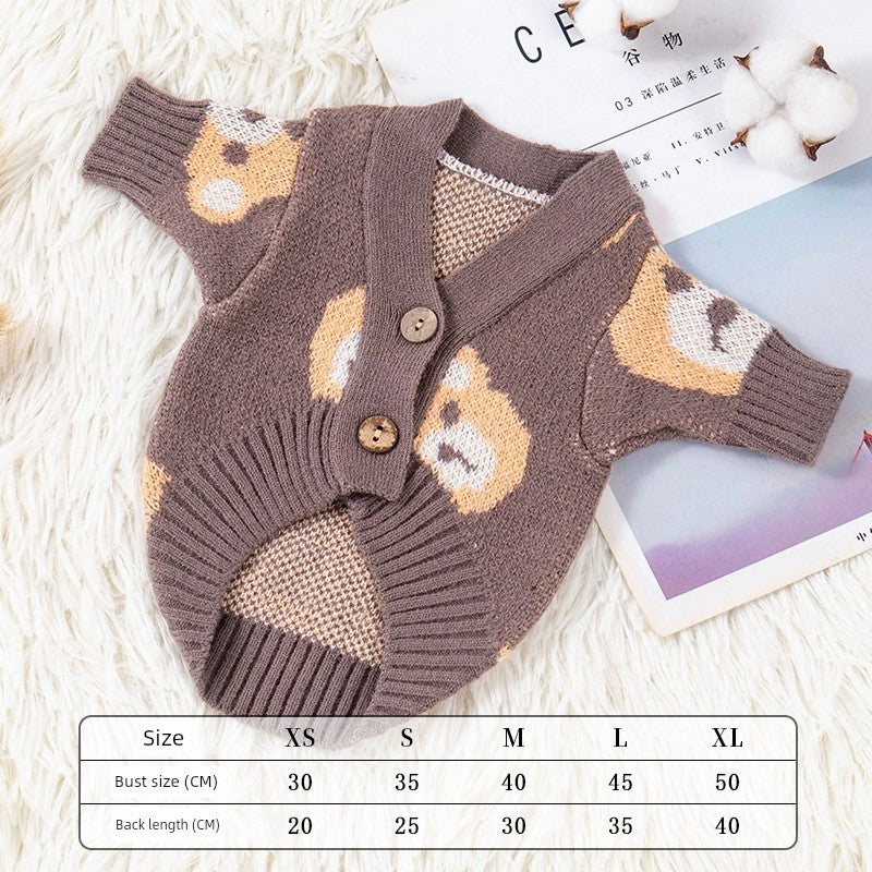 Dog Clothes Trendy Knitting Cardigan Autumn and Winter Teddy Bichon Pomeranian Schnauzer Cat Heattech Pet Sweater
