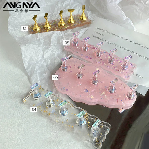 حامل أظافر لامع من ANGNYA Aurora لعرض أطراف الأظافر، حامل أظافر مزين بالترتر، عبوات أظافر قابلة للضغط، أرفف عرض، أدوات مانيكير